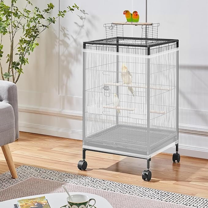 ASOCEA Large Bird Cage Seed Cather,Bird Cage Cover Adjustable Soft Airy Skirt Guard Birdcage Nylon Mesh Net for Parrot Parakeet Macaw African Round Square Cages Cover (118 * 31.5in/300 * 80cm) (White)