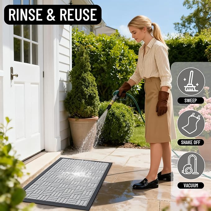 OLANLY Front Door Mat Outside Entrance 59x23, Heavy Duty Sturdy Natural Rubber