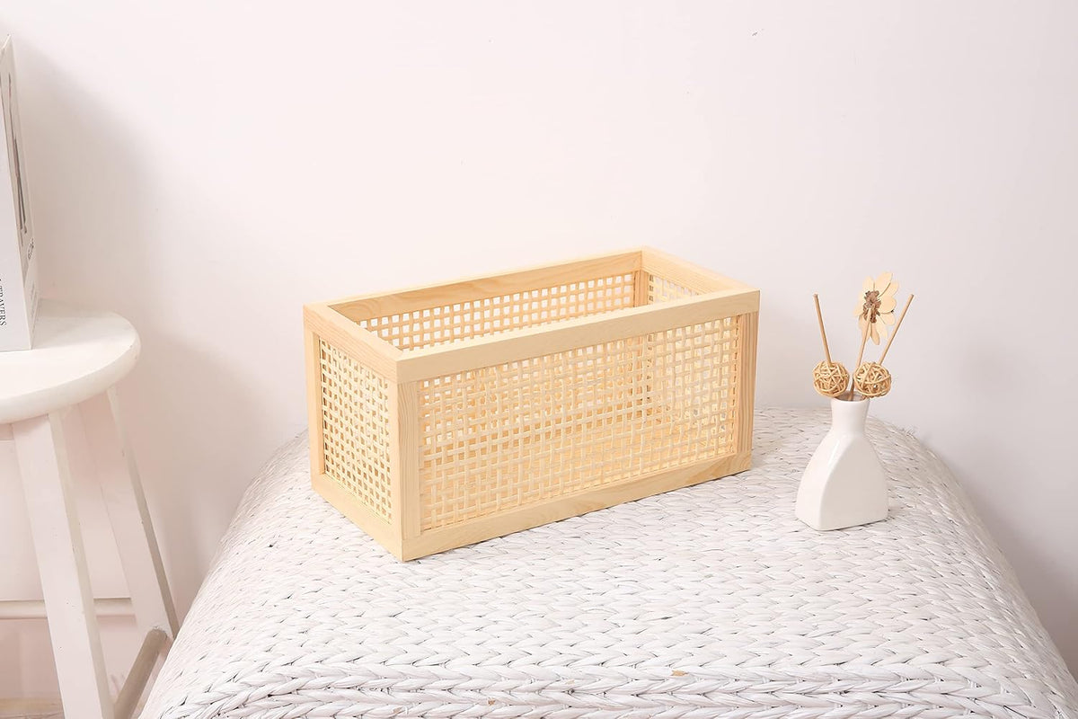 Small Rectangular Rattan Woven Wooden Storage Basket