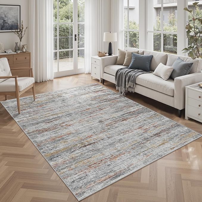 4x6 Rug - Stain Resistant Abstract Washable Rugs, Anti Slip Area Rugs