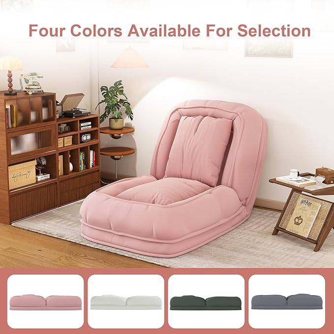 Adjustable 5-Position Human Dog Bed for People, Big Comfy Plush Floor Gaming Lazy Sofa Chair with Pillows & Back Support, Foldable Lounge Loveseat Couch for Living Room Bedroom (Pinkโ )