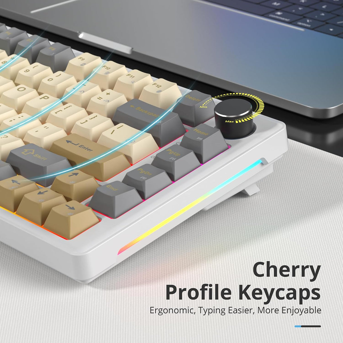 75% Retro Mechanical Keyboard Gasket with Knob, Custom Wired Creamy Gaming Keyboard TKL 75 Percent Hot Swappable RGB Backlit, Pre-lubed Switch for Win/MAC PC Laptop(Shimmer/White Switch)