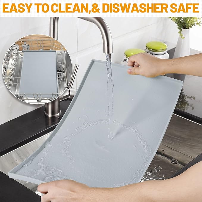 Hubulk Dog Feeding Mat,100% Waterproof Food Grade Silicone Pet Food and Water Bowl Placemat,Dishwasher, High Raised Edge to Prevent Spills,Nonslip Tray to Stop Messes on Floor(32"x24"x1.0", Mist)