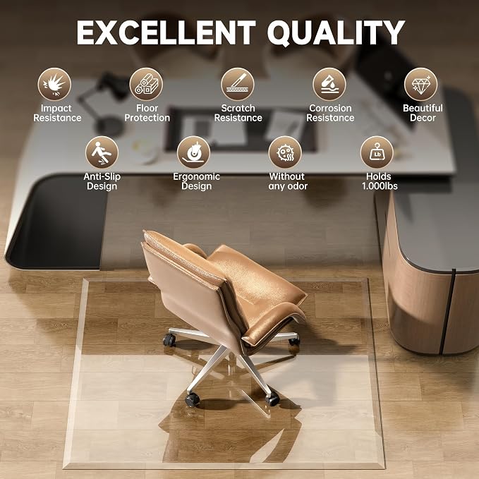 50“ x 44” Beveled Edge Glass Chair Mat