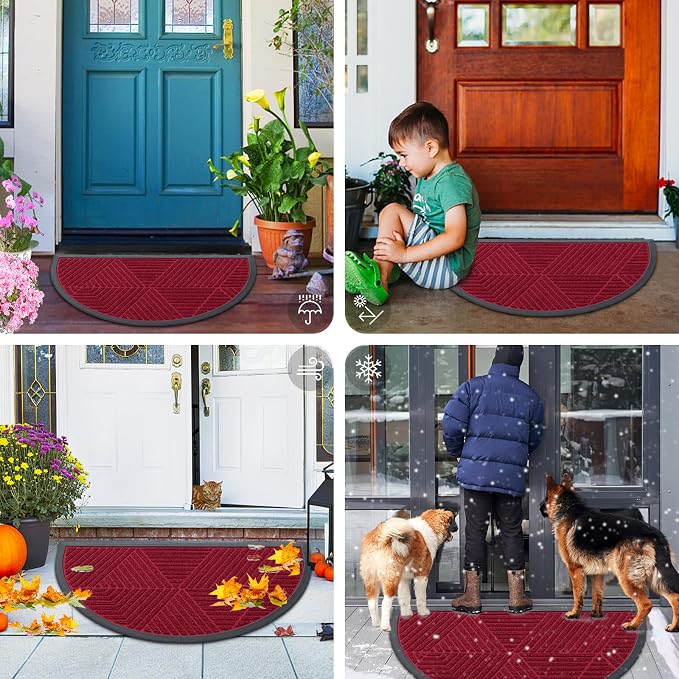 Smiry Half Circle Front Door Mat Outside Entrance, Heavy Duty Sturdy Natural