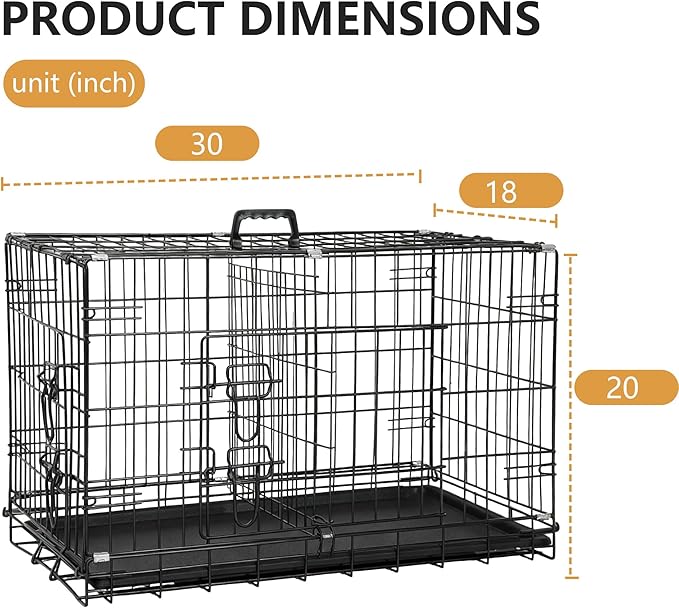 FDW 30-Inch Dog Crate Pet Cage with Metal Folding Design Plastic Tray Indoor Outdoor Dog Kennel Cage for Small and Medium Dogs,Dark Black