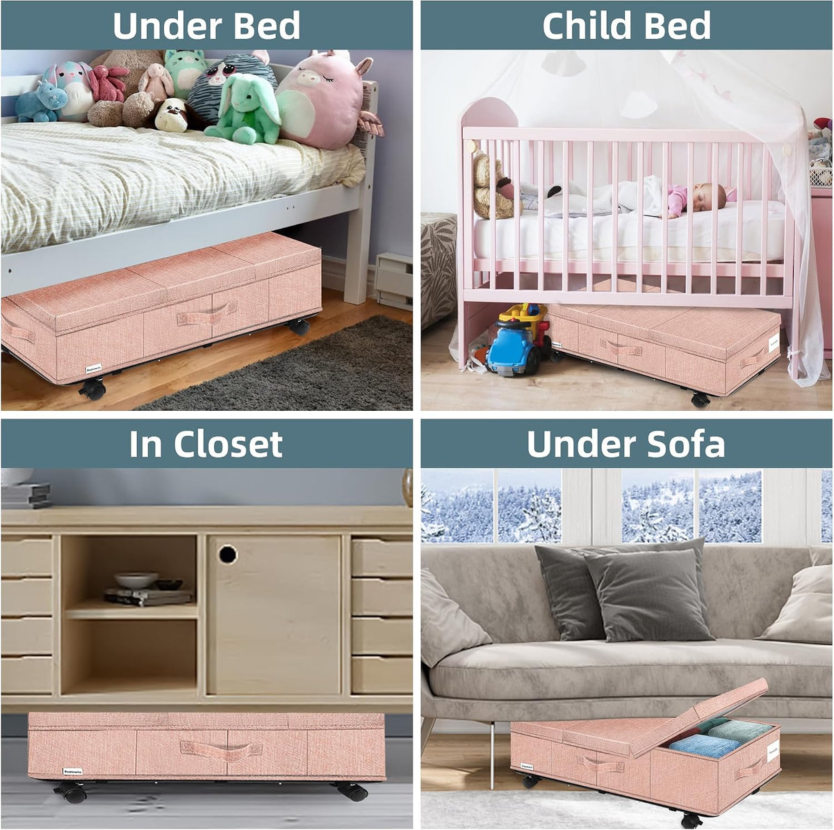 Supowin Under Bed Storage with Wheels, 2Pack Rolling Underbed Storage