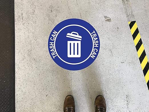 "Trash Can" Durable Laminated Vinyl Floor Sign- Sign by Graphical Warehouse- 5S Safety and Security Signage, Visual Communication Tool (30", Blue/White)