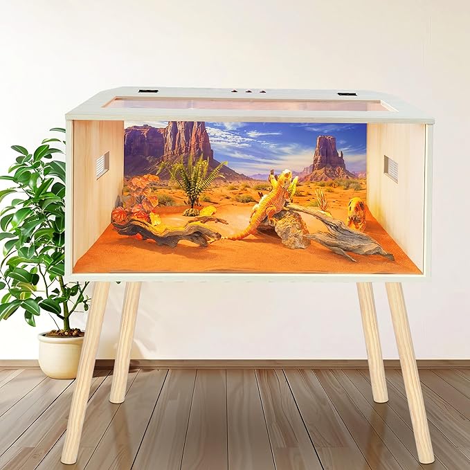 Prolee 63 Gallon Reptile Tank, Tempered Glass Bearded Dragon Tank with Wooden Roof and Lockable Doors, Large Lizard Habitat for Snakes, Iguanas, Chameleons (Oak) (Oak, 63 gallons,40x20x20 inch)