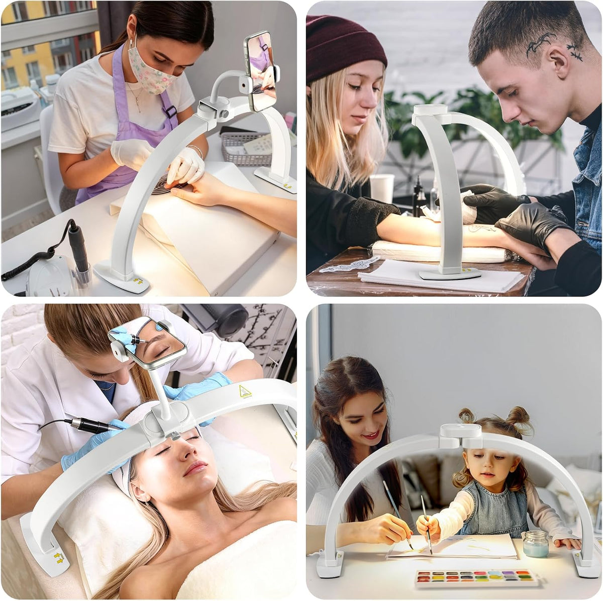 Half Moon Light for Nail Desk, 23" Foldable Arch LED Desk Lamp with Phone Holder, 3 Color Modes & 10 Brightness Levels, 364 LEDs 4700LM CRI≥90, Shadow-Free Manicure Lamp for Salon & Home (White)
