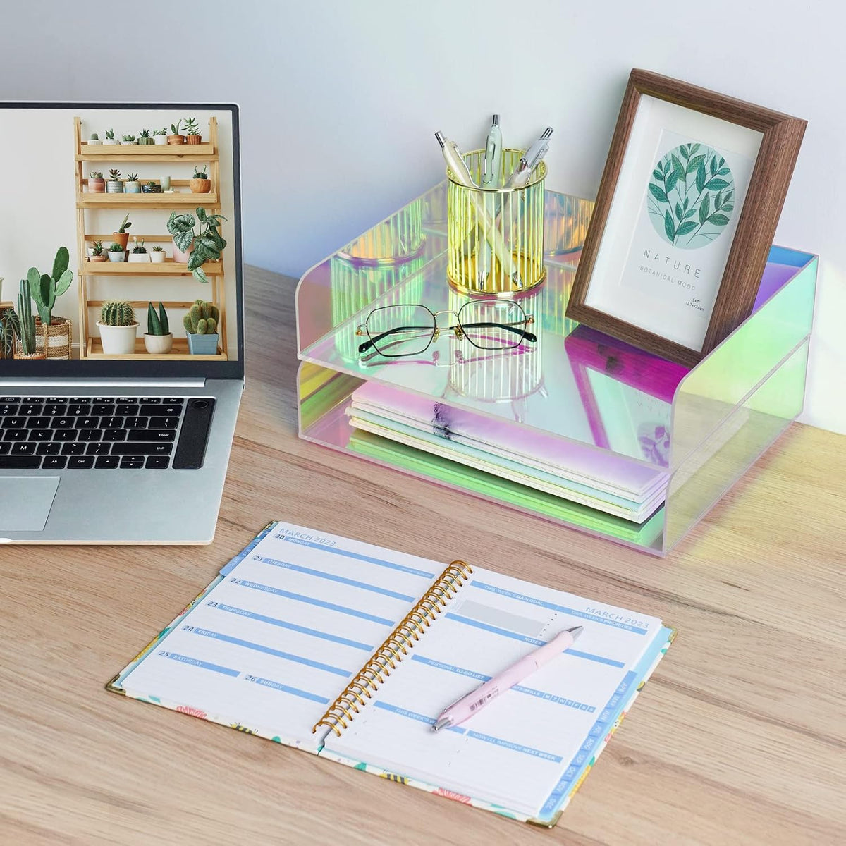 2-Tier Letter Tray Stackable Acrylic Desk Organizer File Holder