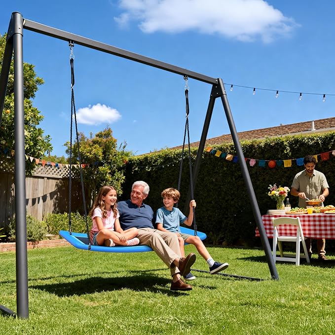 Trekassy 700lb Giant 60" Skycurve Platform Tree Swing for Kids and Adults with 2 Hanging Straps-Blue