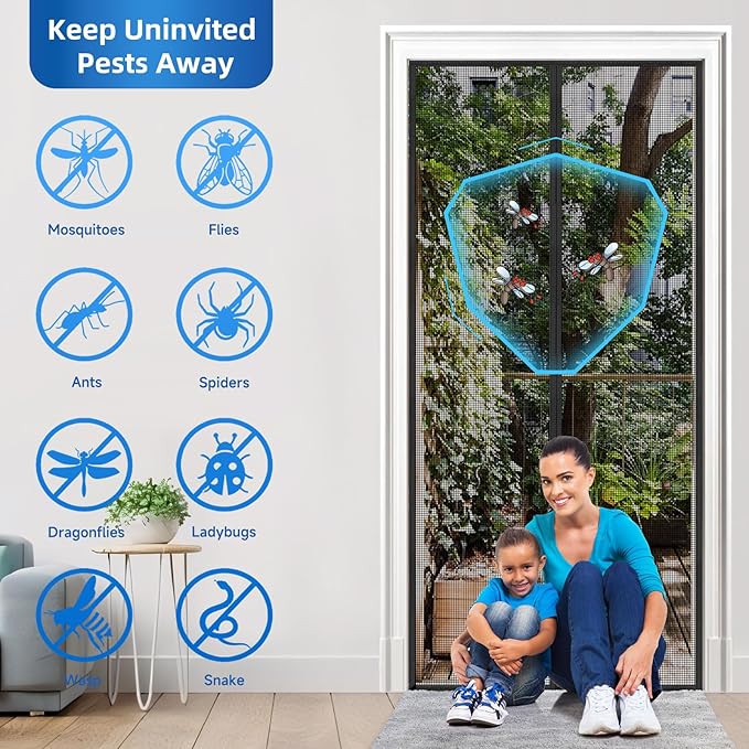 Upgraded PET Mesh Magnetic Screen Door Stronger Than Fiberglass and Polyester,Hands Free,Keep Bugs Out,Pet & Kid Friendly,Suitable for Sliding Doors,Patio and French Doors-72" X 80"