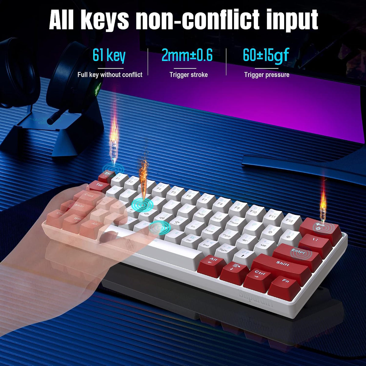 Snpurdiri Wired 60% Mechanical Gaming Keyboard (Red-White, Red Switches)
