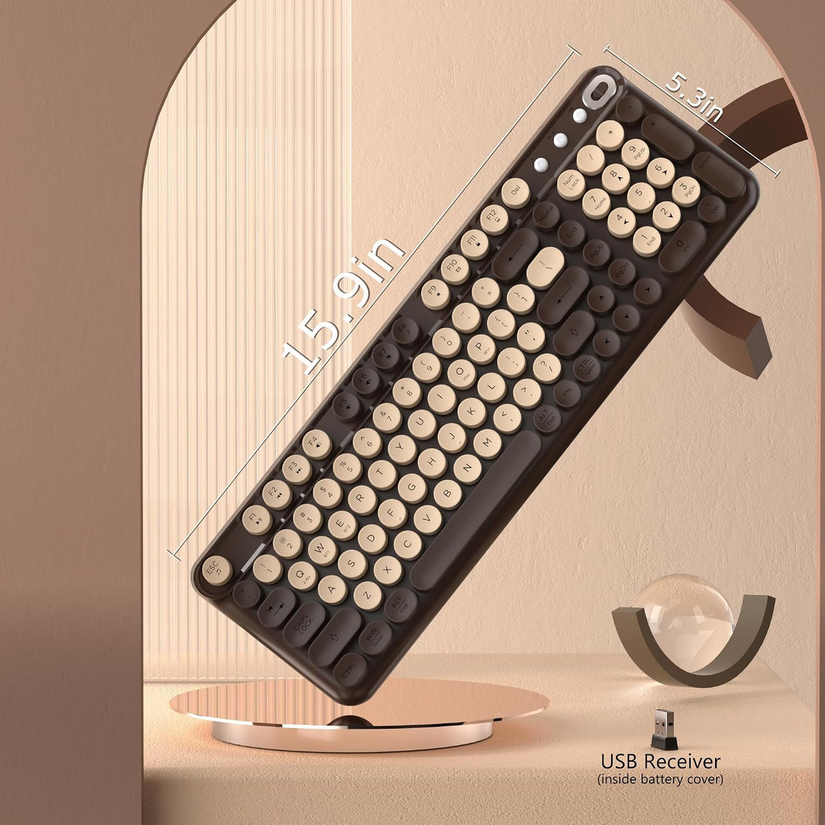 Wireless Bluetooth Keyboard, Full Size Retro Round Keycaps(Coffee)