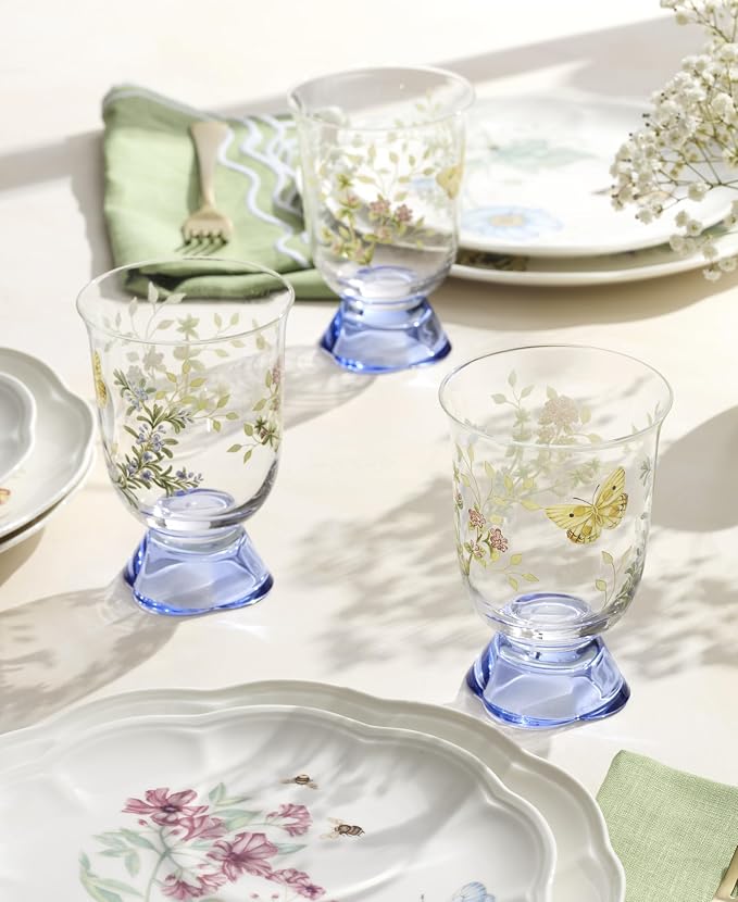 Lenox Butterfly Meadow Herbs Short Glass Tumblers, hand wash only | 5.5 inch