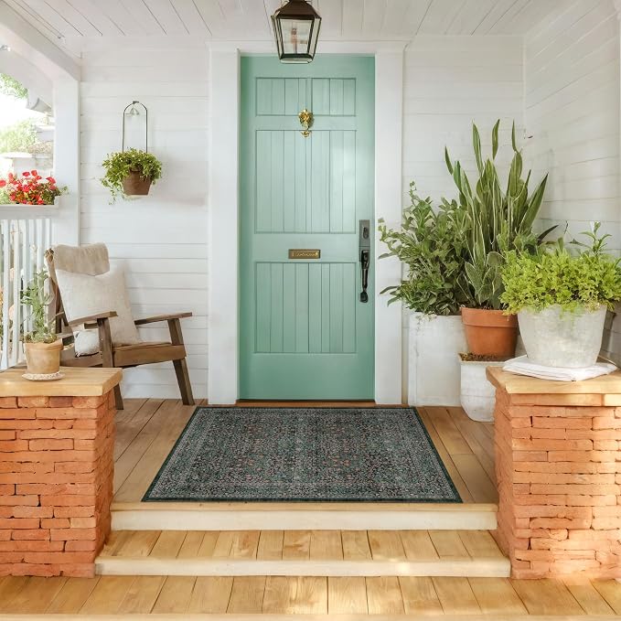 Dark Green Washable Entry Rug, 3x4 Rugs