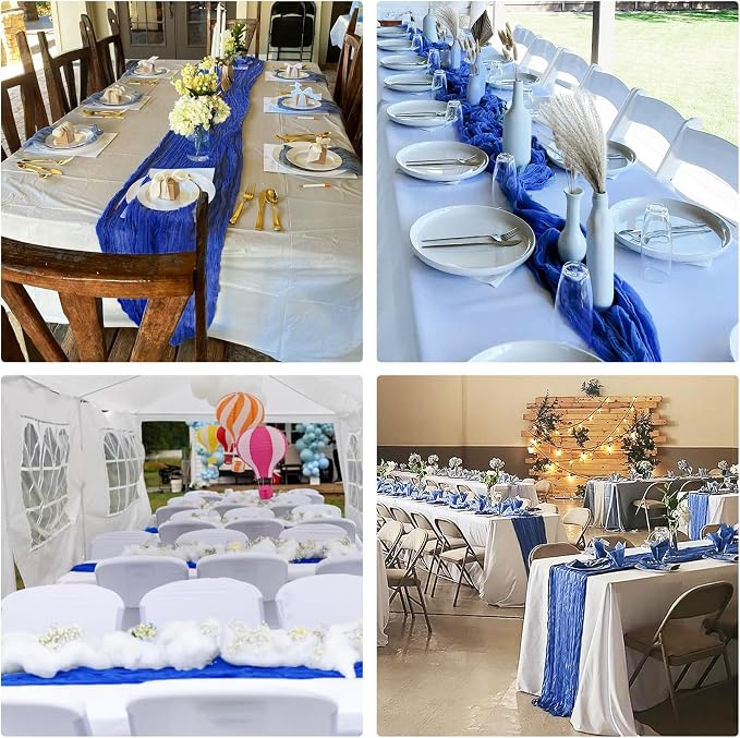 10 Pack Royal Blue Cheesecloth Table Runner 10FT Boho Gauze Fabric Table Runner