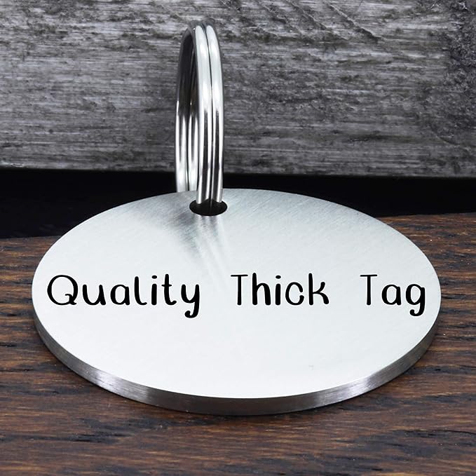 Ultra Joys Personalized Custom Dog ID Tag - Brushed Stainless Steel, Round, Silver, Small