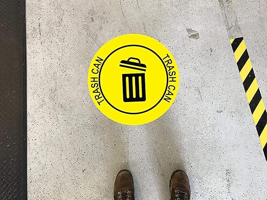 "Trash Can" Durable Laminated Vinyl Floor Sign- Sign by Graphical Warehouse- 5S Safety and Security Signage, Visual Communication Tool (22", Yellow/Black)