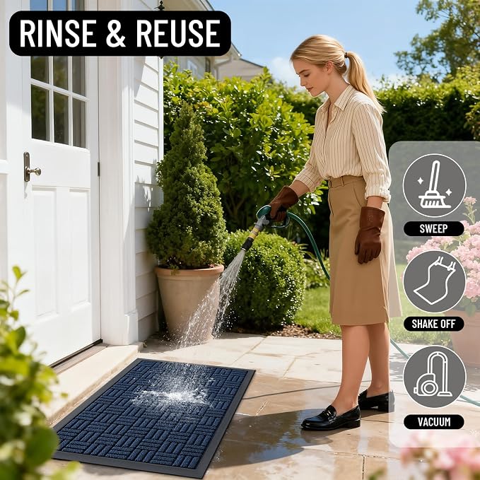 OLANLY Front Door Mat Outside Entrance 47x17, Heavy Duty Sturdy Natural Rubber