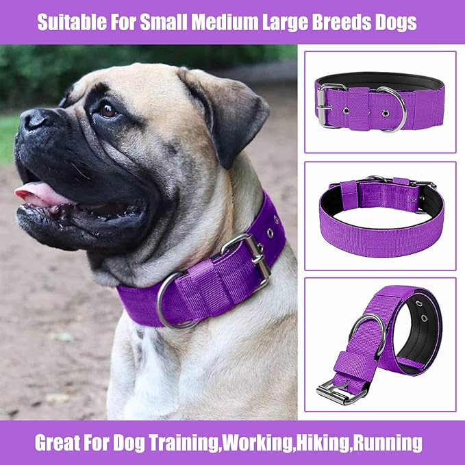 Heavy Duty Tactical Dog Collar - 1.5" Width Military Durable Thick Nylon with Adjustable Metal D Ring & Buckle Working Training K9 Collar for Medium Large Dogs (L(20"-23"), Purple)