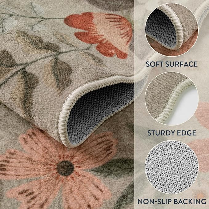Lahome Floral Hallway Runner Rug Non Slip, Kitchen Runner Stain Resistan Carpet