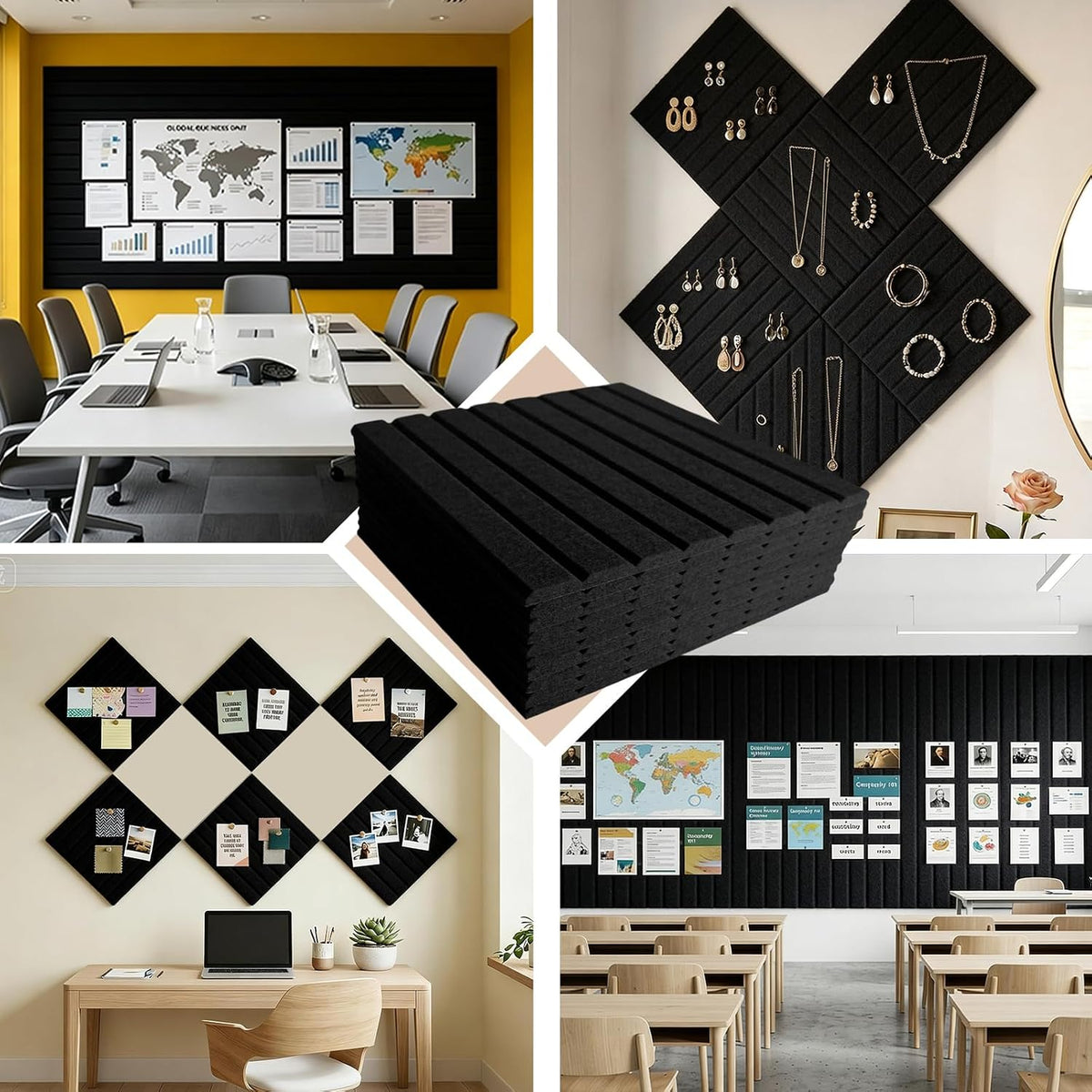 Large Felt Bulletin Board with Self-Adhesive | 12 Pack 48"x36" Cork Board Alternative | Notice Boards with 35 Pushpins, Secure and Easy to Install, Home Office Decor Classroom Decor - Black