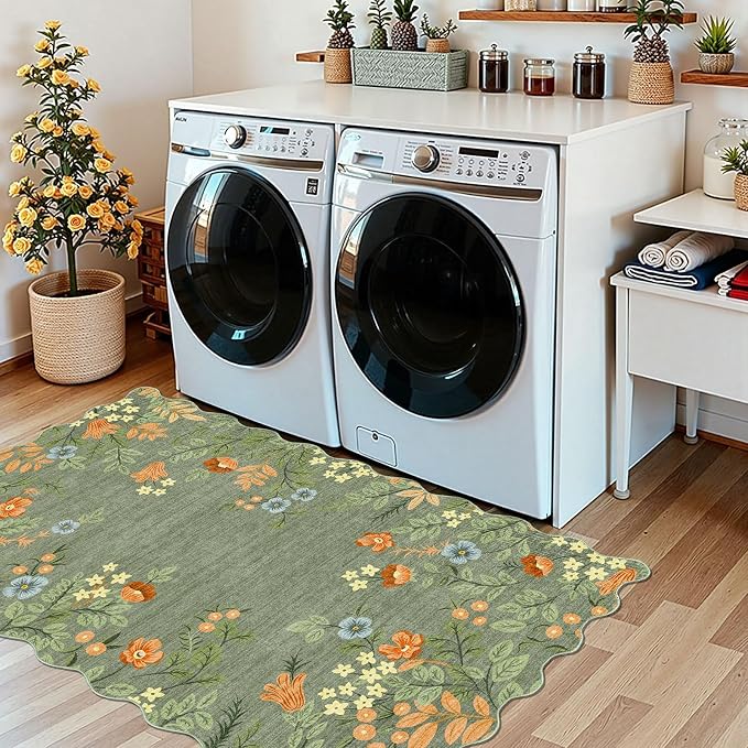 Sage Green Floral Entry Rug