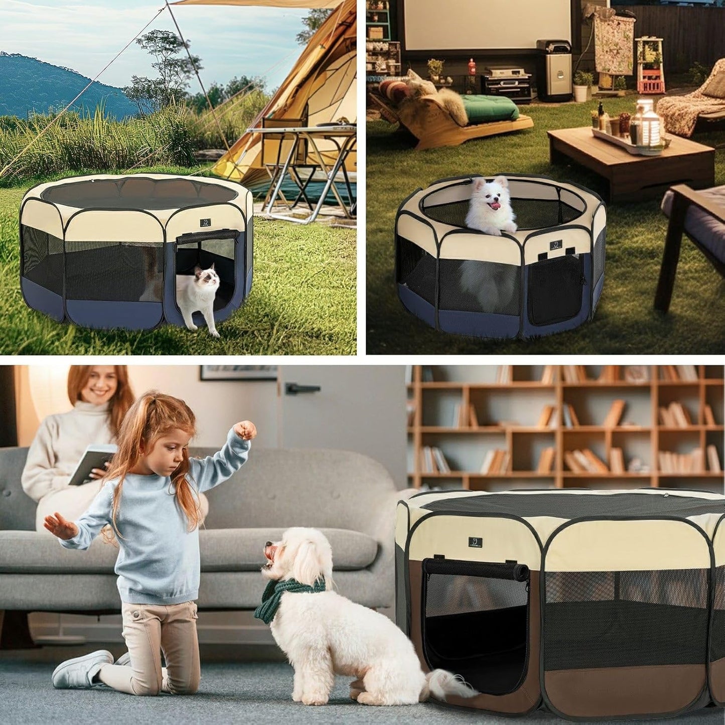 A4Pet Puppy Playpen, 39.5” Pet Playpen with Bowl, Suitable for Puppies, Kittens, and Small Animals, Removable Zipper & Mesh Panel(16”W × 10”H)
