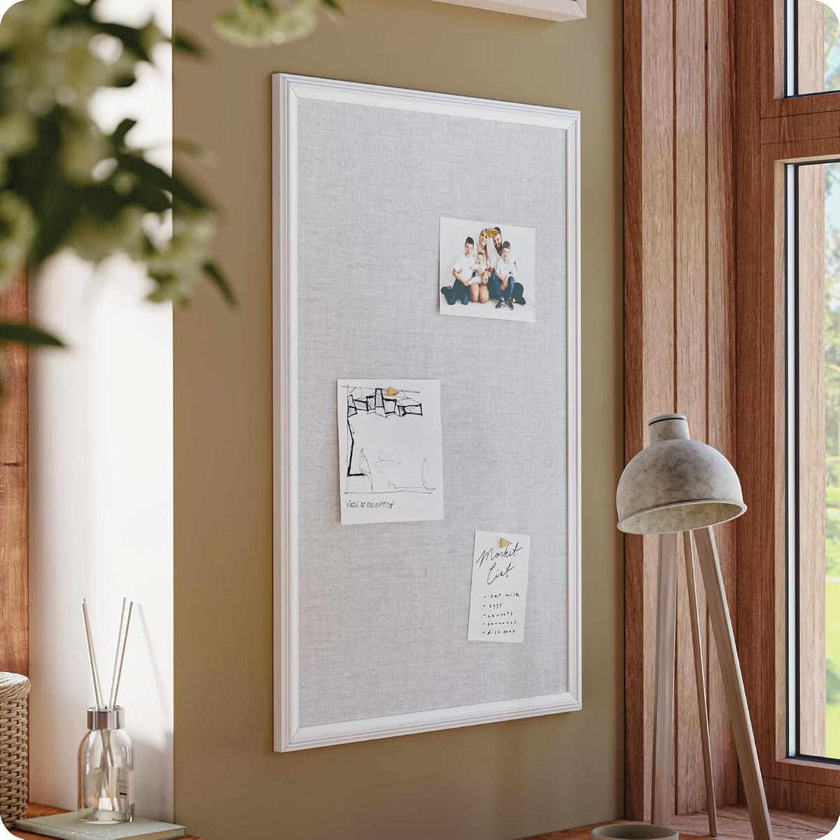 U Brands Bulletin Board, 20” x 30”, Gray Linen Surface, White Wood Frame