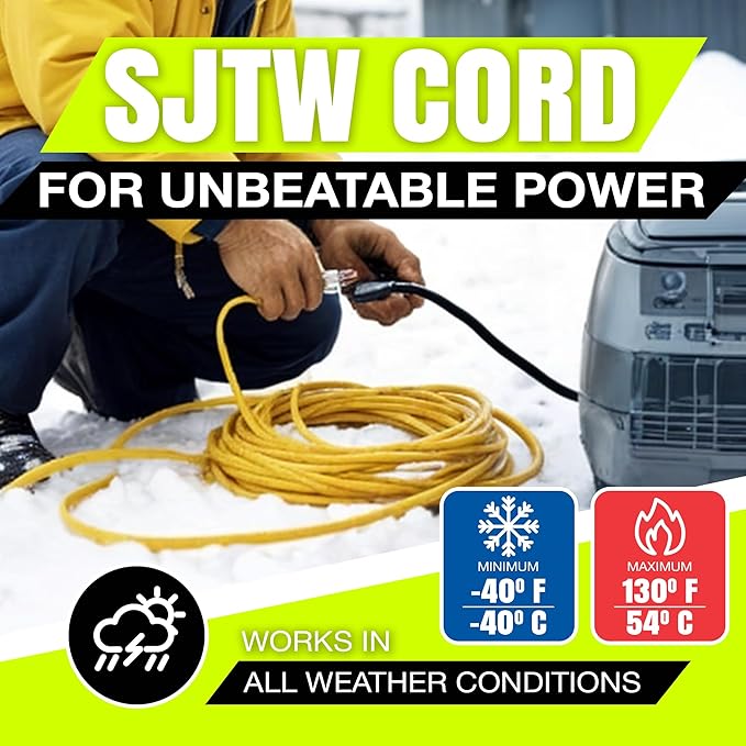 100ft Outdoor/Indoor Extension Cord 12/3 Gauge Extra Heavy Duty 3 Prong SJTW, Waterproof, ETL Listed, Flexible Cold-Resistant Long Power Cord,15A 125V 1875W, Yellow by LifeSupplyUSA