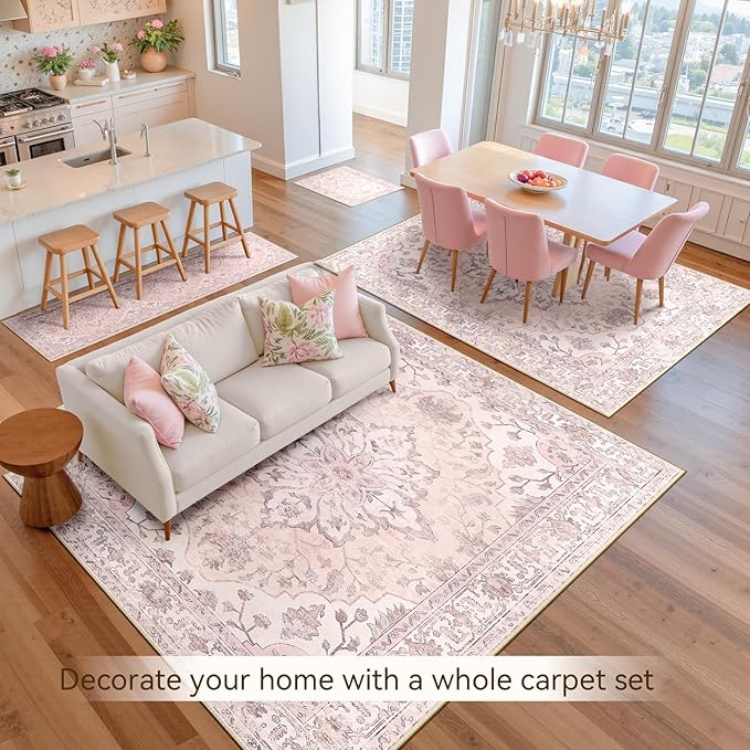 RELEANY Area Rugs 5'x7' Washable Non-Slip, Floral Vintage Distress Medallion