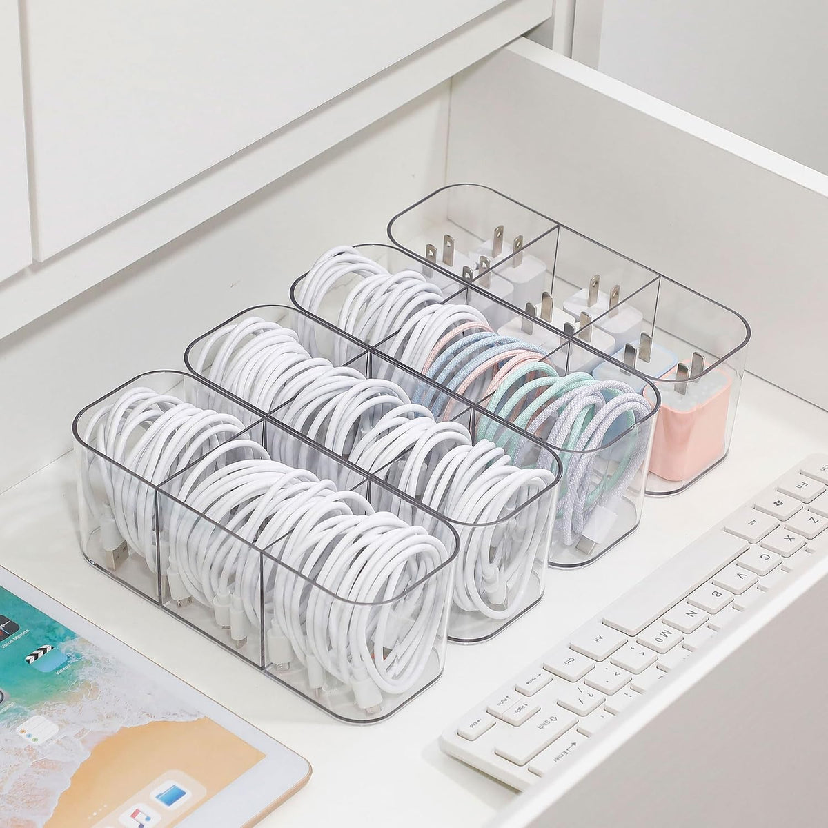 Large Cable Storage Box with Lid and Handle, Clear