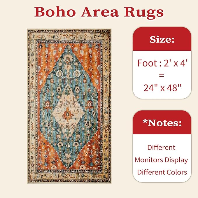 SERISSA 2x4 Boho Rugs for Entryway, Washable Non-Slip Kitchen Runner Rug