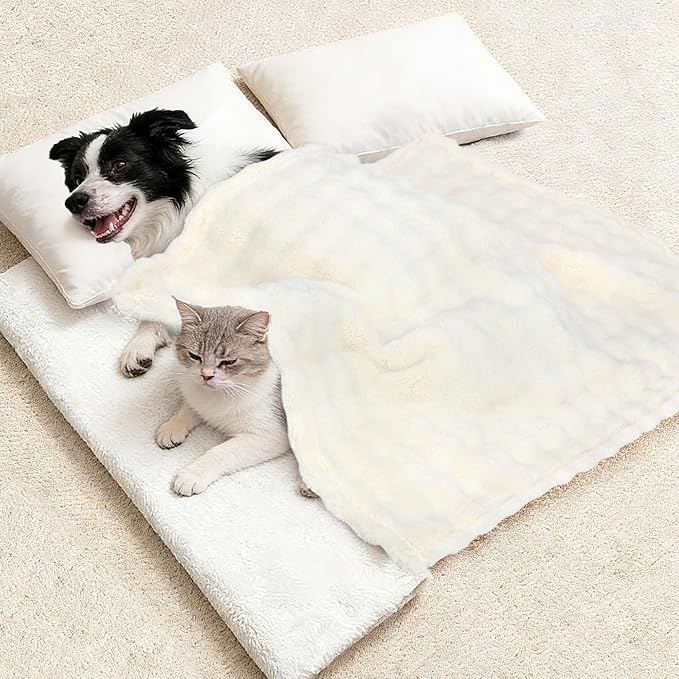 Dog Blankets Washable Pet Blanket - Fluffy Fuzzy Cat Puppy Blanket with Premium 300GSM 3D Fleece Bubble for Pet Kitten Doggy, Cream, 30x40IN