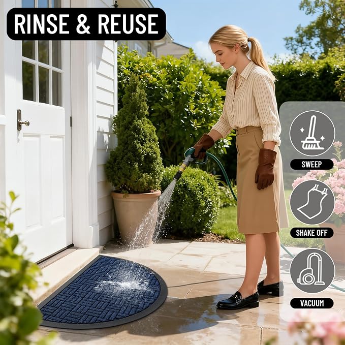 OLANLY Half Circle Door Mat Outside Entrance 29.5x17, Heavy Duty Sturdy Natural