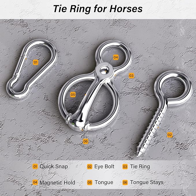Horse Tie Ring, Horse tack and Supplies, Safe Horse Accessories,Horse Training Equipment with Eye Bolt,Quick snap,Humane Way Tie Ring,Prevent Horses from Pulling Back,Durable Steel,3 Pakcs