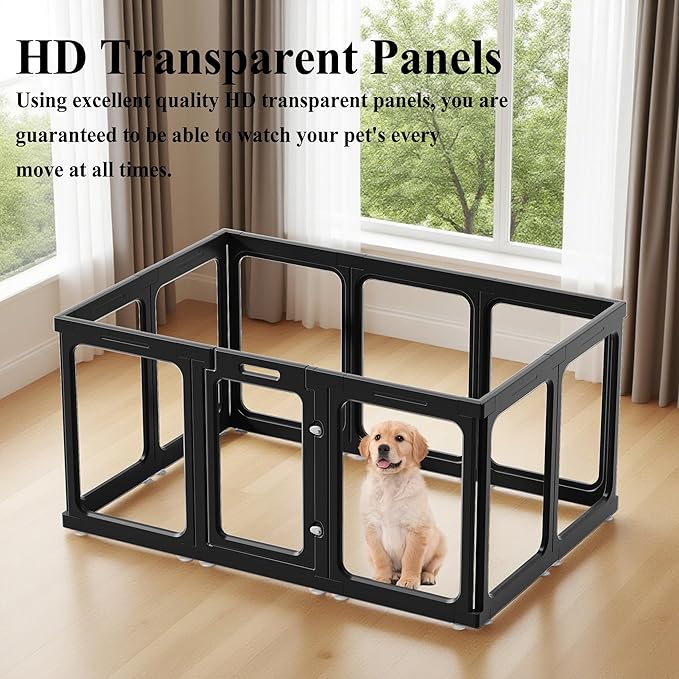 Clear Acrylic Dog Playpen with Door, for Puppy Rabbit Transparent Pet Pen, Dog Playpen Indoor, Dog Fence, Easy Assemble & Cleaning Dog Pen for Small & Medium Dogs