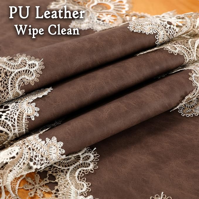 Lace Table Runner, Waterproof Oil-Proof PU Leather Table Runner