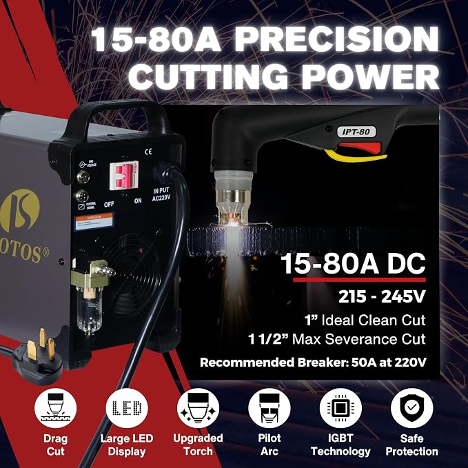 LTP8050 CNC | 80A Blowback Plasma Cutter, THC/ARC OK, LED Display & Front