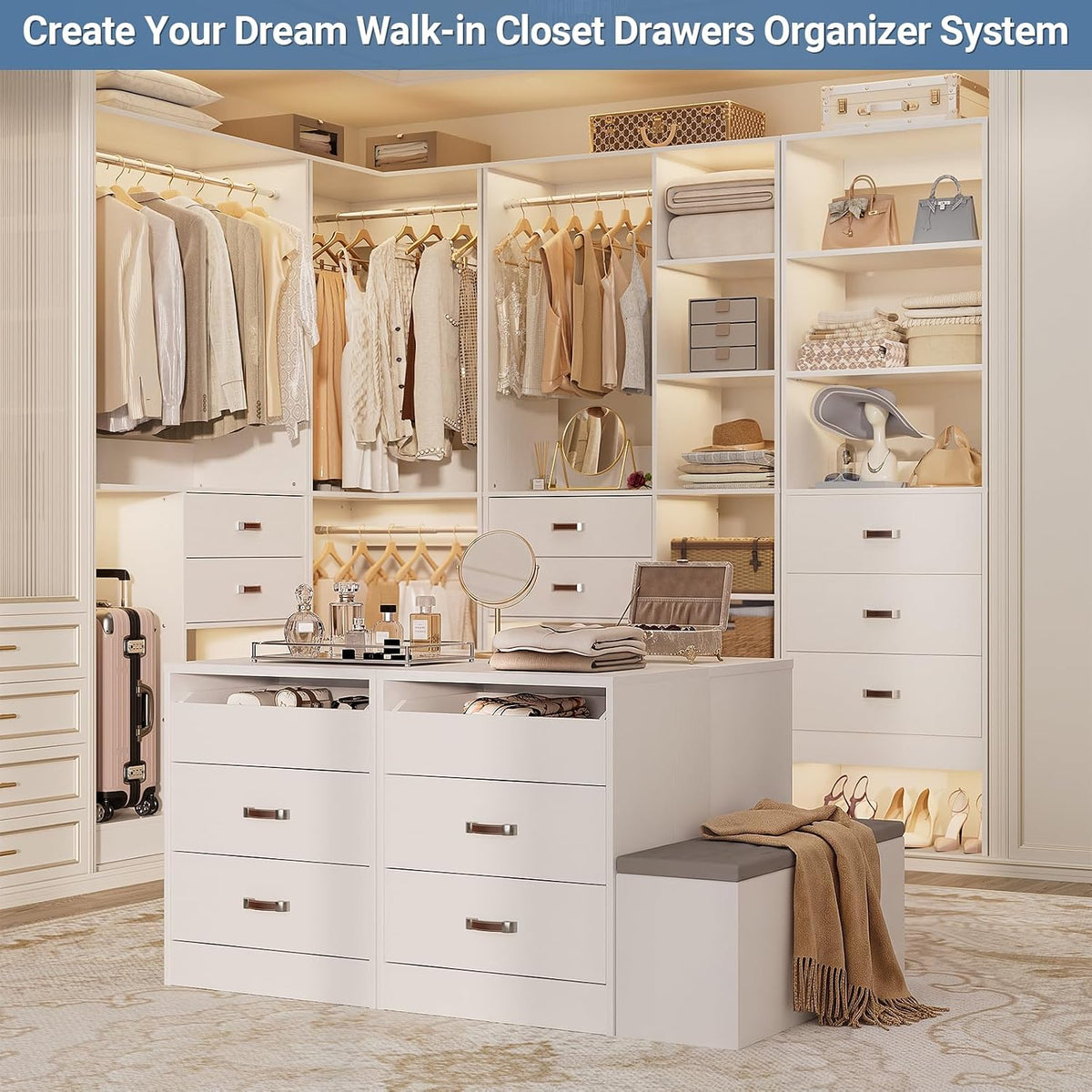 Closet Drawers Set of 2, Wood Closet Organizers and Storage, White