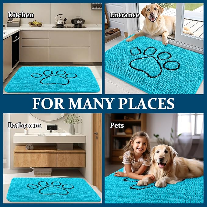 OLANLY Dog Door Mat for Muddy Paws 30x20, Paw Print Design, Absorbs Moisture