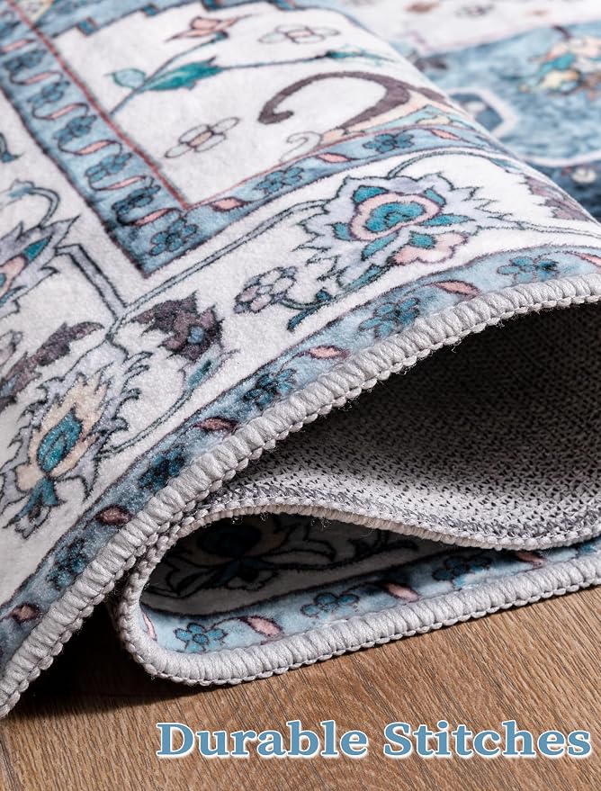 SERISSA Boho Washable Runner Rug, 2x6 Rug Non-Slip Vintage Blue Hallway Kitchen