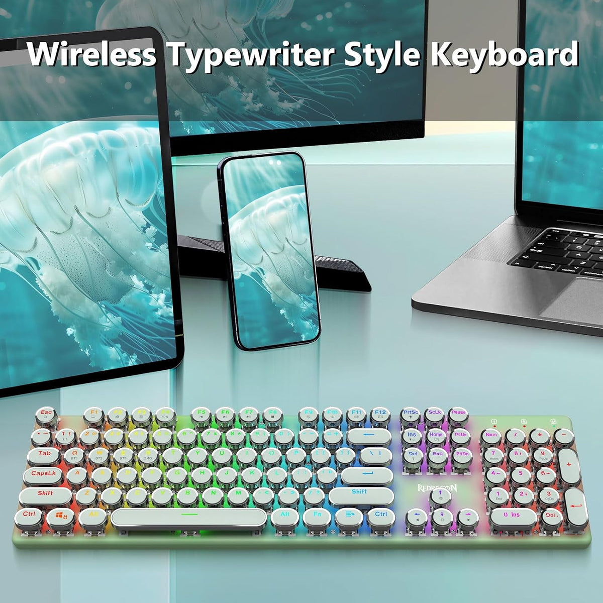 Redragon K710 Wireless Typewriter Mechanical Gaming Keyboard, Green