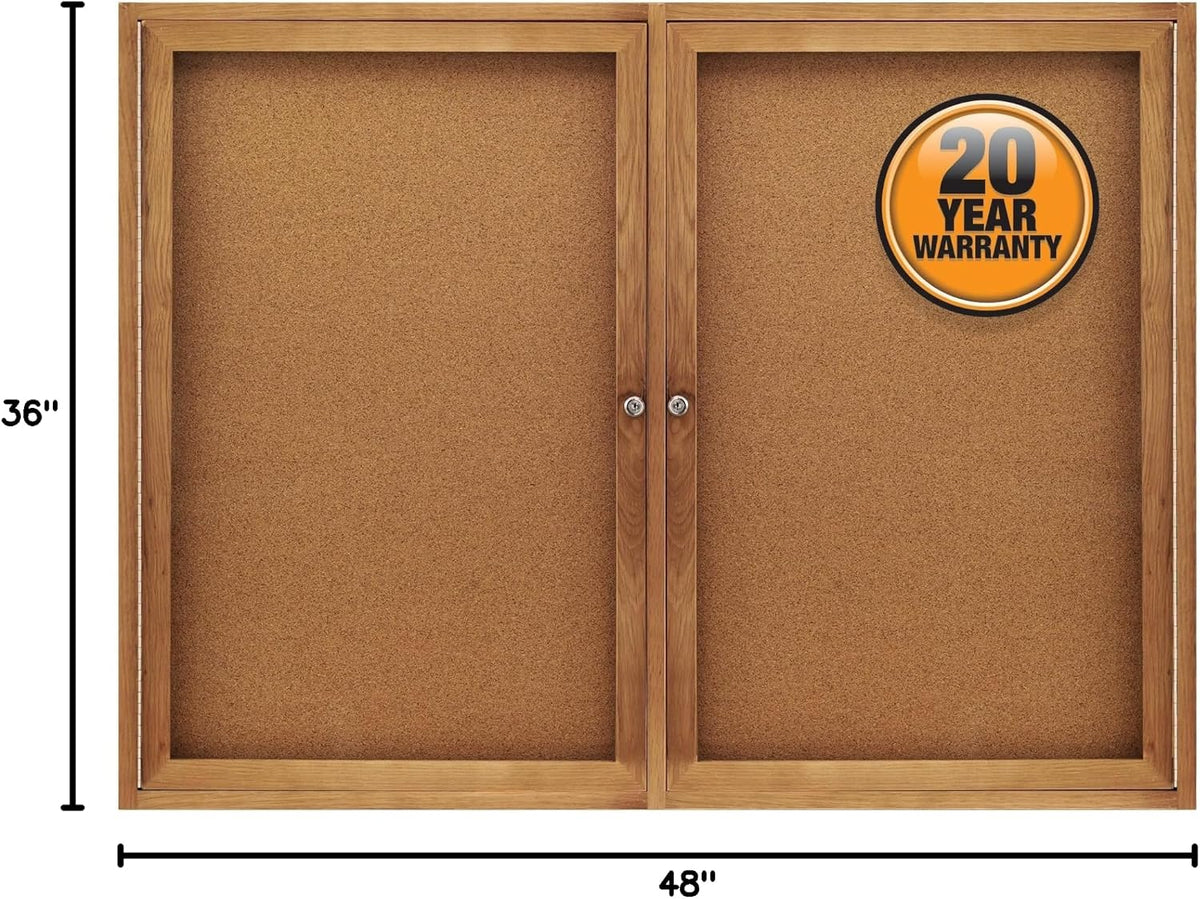 Quartet Bulletin Board, 4' x 3' Enclosed Cork Notice Board, Lockable Swing Doors, Oak Finish (364)