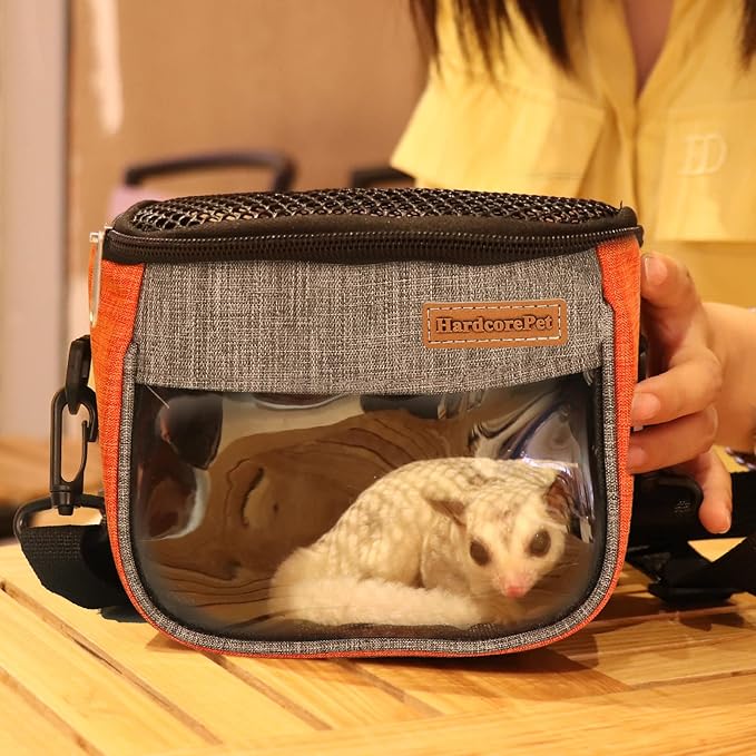 Small Pet Carrier Bag, Breathable & Portable – Small Animal Travel Bag with Detachable Strap Zipper for Sugar Glider, Hamster, Rat,Gerbils (Orange)