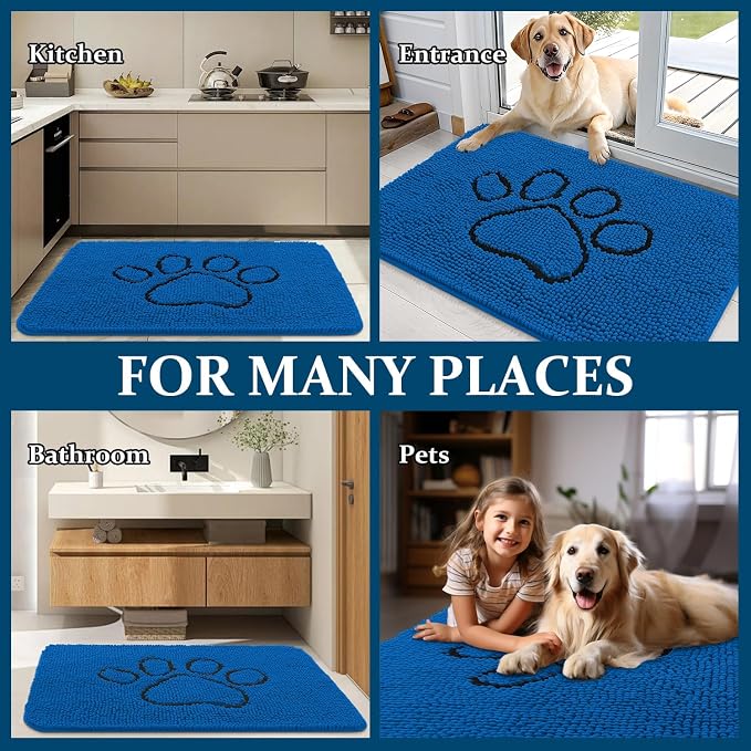 OLANLY Dog Door Mat for Muddy Paws 30x20, Paw Print Design, Absorbs Moisture