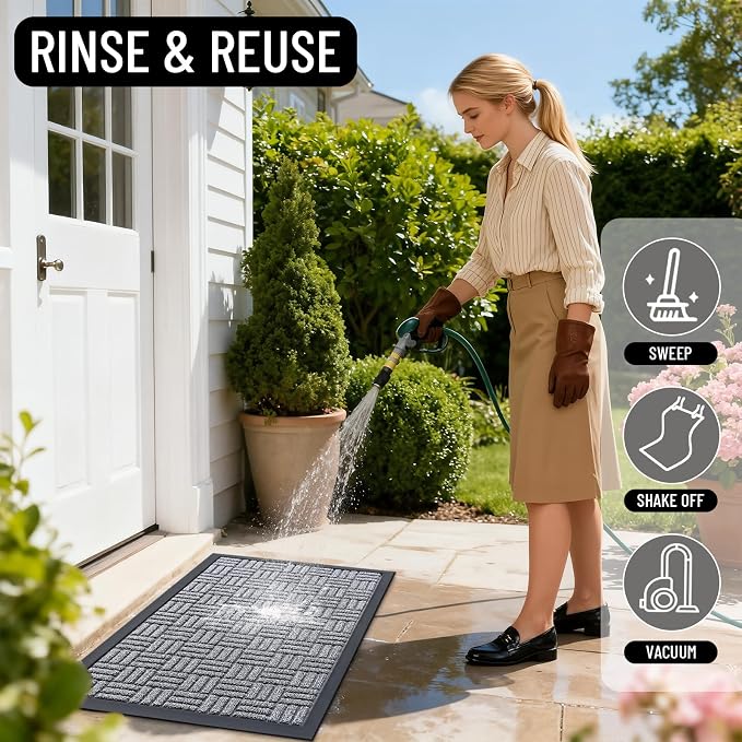 OLANLY Front Door Mat Outside Entrance 47x32, Heavy Duty Sturdy Natural Rubber