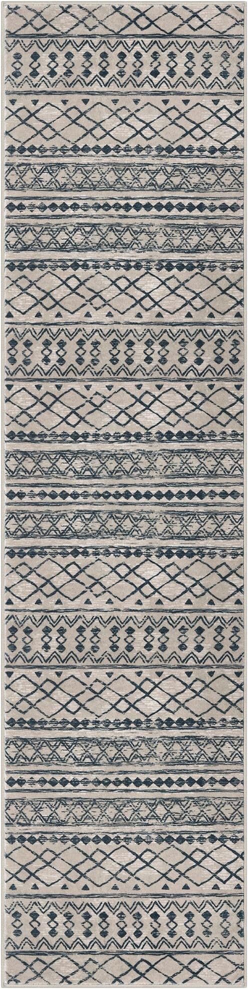 KUTA Boho Runners for Hallways 2x8 Light Brown Black Moroccan Washable Runner